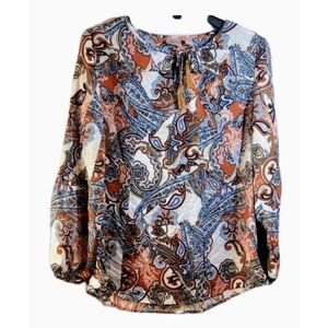 Chico’s Multicolor Paisley Print Tunic Blouse 3/4 Sleeve Tie Neck Size 1 Small
